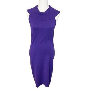 Kenneth Cole Reaction Bodycon Purple Sleeveless Sweater Dress Cowl Neck XS